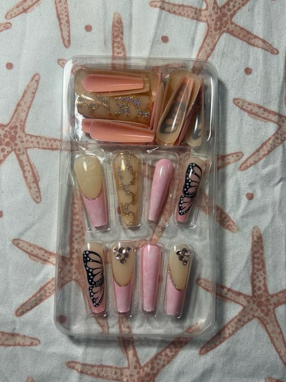 Pink and Nude Butterfly Press On Nails